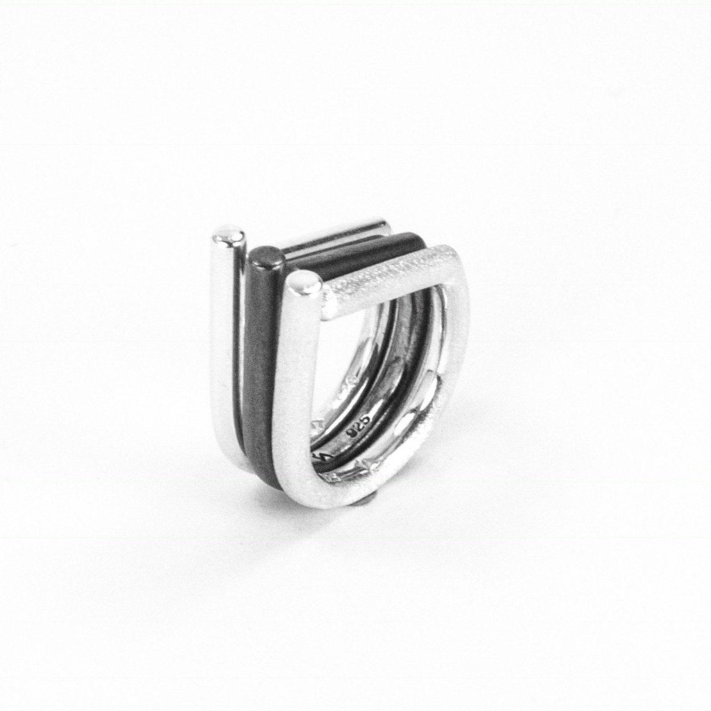 Rene Moreta Contemporary Jewelry Stackable Trio Silver Rings